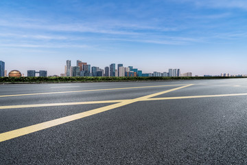Road and skyline of urban architecture