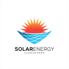 Sun solar energy logo design template. solar tech logo designs, Idea logo design inspiration