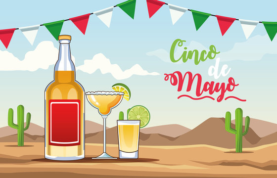 Cinco De Mayo Celebration With Tequila Drink Desert Scene