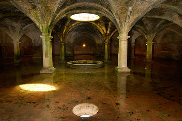 Vaulted armoury and skylight in underground Portuguese cistern in the old city of El Jadida Morocco