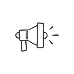 Megaphone doodle illustration, hand drawn loudspeaker vector icon.