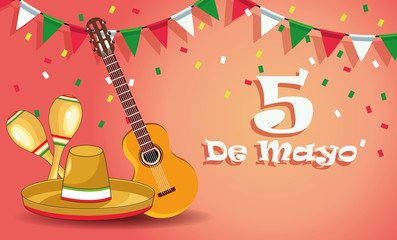 cinco de mayo party celebration with mexican hat and instruments