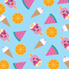 Summertime background. Ice cream. watermelon and lemonade pattern