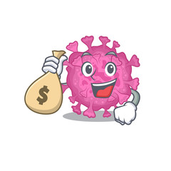 Smiley rich corona virus organic cartoon character bring money bags