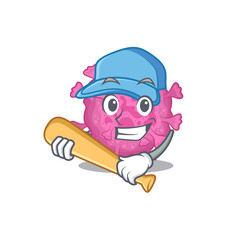Mascot design style of corona virus organic with baseball stick
