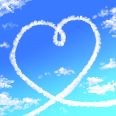 Naklejka premium 青空とハートマークの飛行機雲