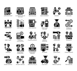 Set of banking thin line and pixel perfect icons for any web and app project.