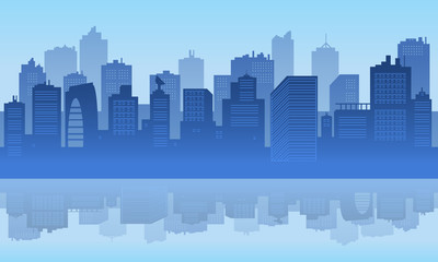 Panorama city of building tall in the lake.