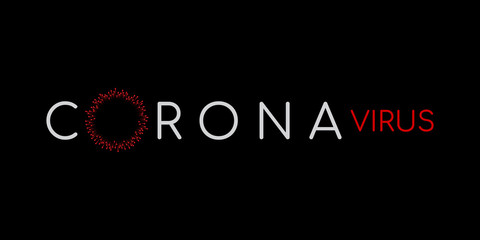 Corona Virus logo symbol and text in red color isolated on black backgrounds.