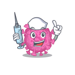 Friendly nurse of corona virus organic mascot design holding syringe