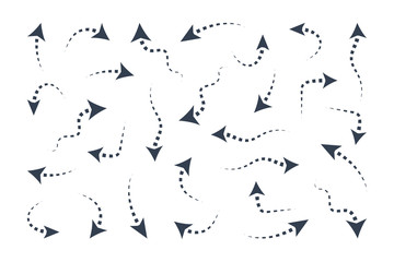 Hand Drawn Dashed Lines Arrow Icons Set isolated on White Background. Flat Vector Icon Design Template Elements.