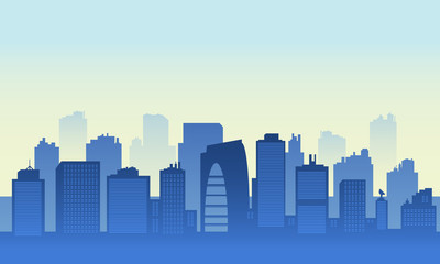 City panorama with beautiful blue sky gradient.