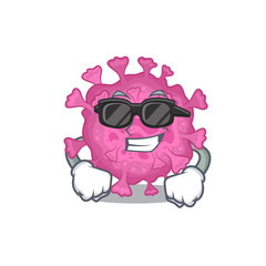 Super cool corona virus organic mascot character wearing black glasses