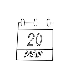 calendar hand drawn in doodle style. March 20. day, date. icon, sticker, element
