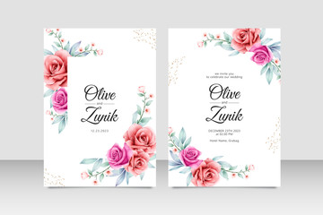 Beautiful floral bouquet watercolor of wedding invitation template