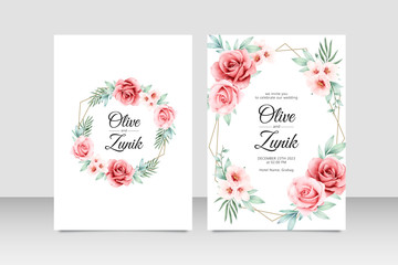 Wedding invitation template with geometric floral watercolor