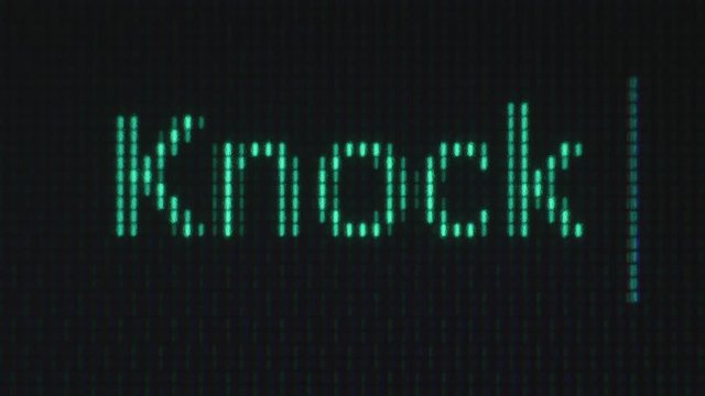 Typing of phrase with green letters on black background. After knock knock phrase people's name follow.