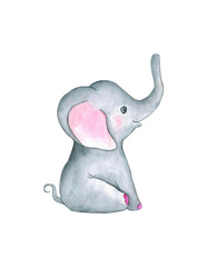 little cute cartoon elephant - watercolor illustration 