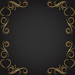 Vintage floral ornament border, Hand drawn decorative element, vector illustration of gold floral frame with black background, Retro design template for page decoration cards, wedding, banner