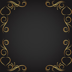 Vintage floral ornament border, Hand drawn decorative element, vector illustration of gold floral frame with black background, Retro design template for page decoration cards, wedding, banner