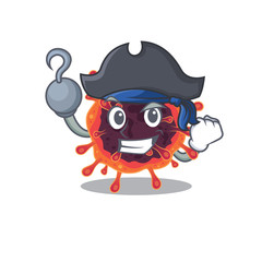 Cool corona virus zone in one hand Pirate cartoon design style with hat