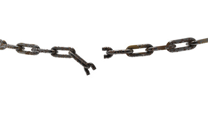 3d rendering of iron chain broken isolated with white