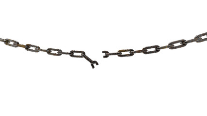 3d rendering of iron chain broken isolated with white