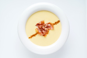 soup cream with bacon, top view