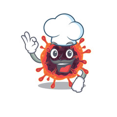 Cute corona virus zone cartoon character wearing white chef hat