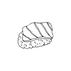 Hand-drawn sushi isolated on a white background