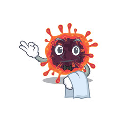 A design of corona virus zone cartoon character working as waiter