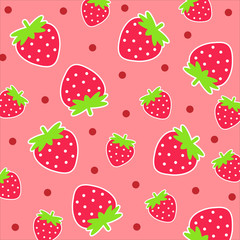 Seamless fruit pattern.Cute strawberry with red polka dot isolated on pink background.Design for print screen backdrop ,Fabric and tile wallpaper.