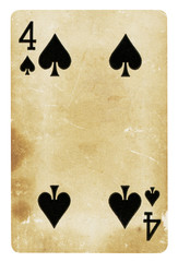 Four of Spades Vintage playing card - isolated on white (clipping path included)