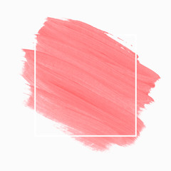 Pink brush stroke paint abstract shape background vector over square frame. Beautiful logo design.