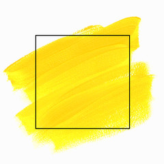 Art yellow paint abstract background. Brush stroke texture design poster vector over square frame. Perfect watercolor design for headline, logo and sale banner.