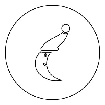 recommend clip art: Smiling moon with nightcap icon in circle round outline black color vector illustration flat style image