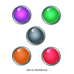 Set of shiny glass button with red, orange, black,purple, and green color. Flat design vector