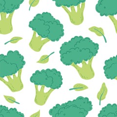 Broccoli pattern seamless. Vector illustration for background, print, texture. Broccoli have abstract, cartoon, hand drawn style.