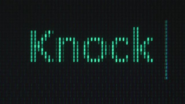 Typing of phrase with green letters on black background. After knock knock phrase people's name follow.
