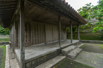 Fototapeta na wymiar Benzaitendo temple and the pond at Shuri Castle, Naha city, Okinawa, Japan.