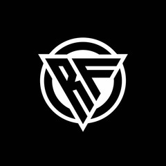 RF logo with negative space triangle shape and circle rounded
