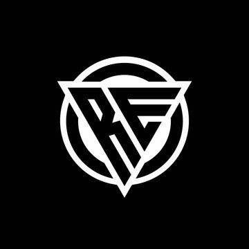 RE logo with negative space triangle shape and circle rounded