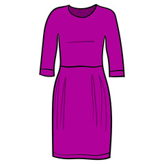 Women's dress in red.  vector drawing on white background.