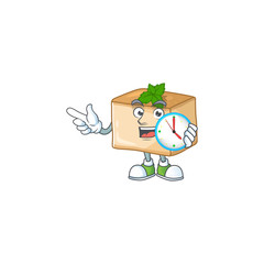 cartoon character style of cheerful basbousa with clock