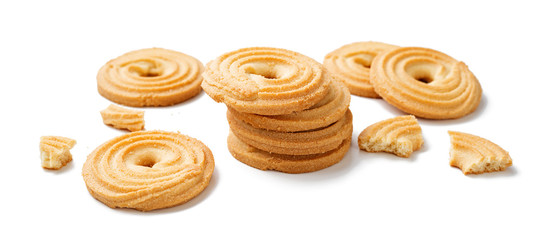 Butter cookies isolated on white background.