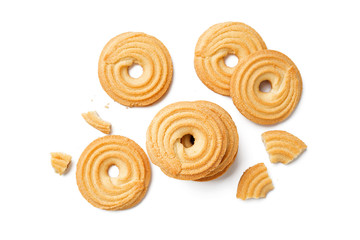 Butter cookies isolated on white background.