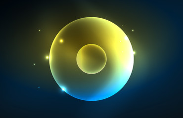 Neon shiny transparent glowing circles with light effects. Techno futuristic vector abstract background For Wallpaper, Banner, Background, Card, Book Illustration, landing page