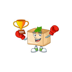 Happy face of boxing winner basbousa in mascot design style