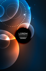 Neon shiny transparent glowing circles with light effects. Techno futuristic vector abstract background For Wallpaper, Banner, Background, Card, Book Illustration, landing page