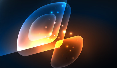 Glowing neon shiny transparent abstract geometric shapes with light effects. Techno futuristic vector abstract background For Wallpaper, Banner, Background, Card, Book Illustration, landing page